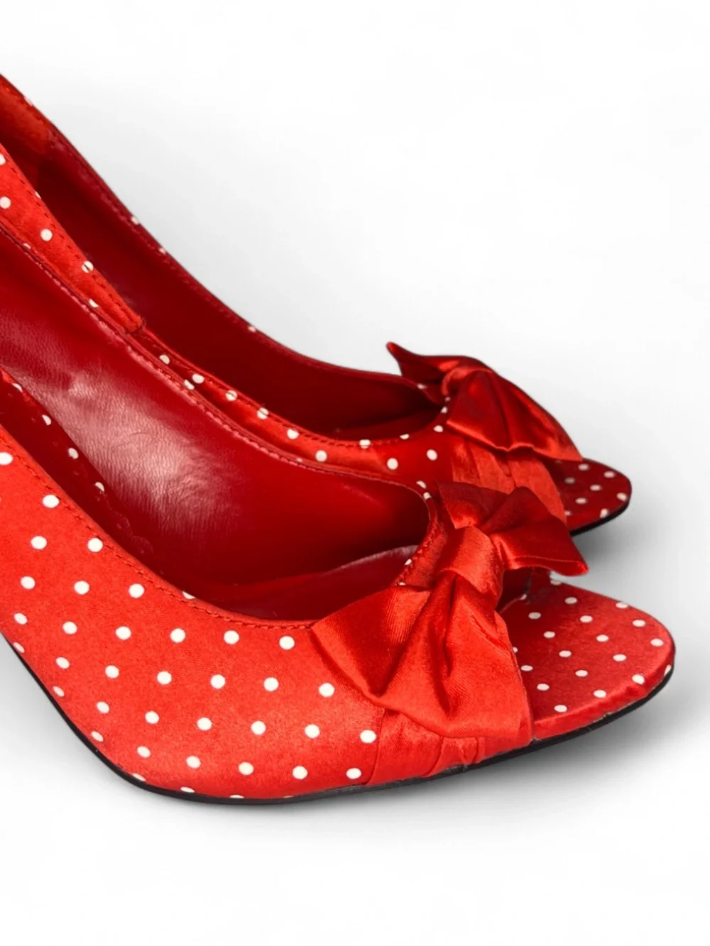 Delicious Red and White Open Peep Toe Polka Dot Pumps - Size 9 - Women’s Heels
